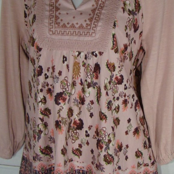 VINTAGE AMERICA Embroidered Pink & Plum Floral Peasant Top Women's Medium - Picture 2 of 14